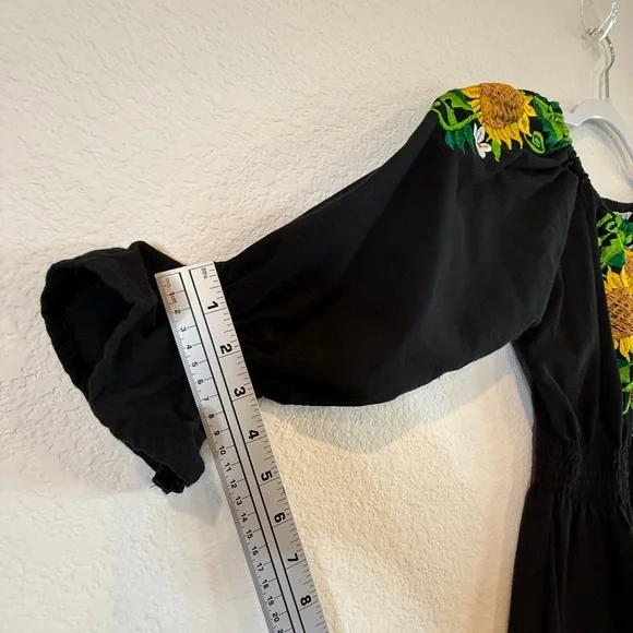 🌻 Sun-Kissed Beauty | Mexican Embroidered Sunflower Peasant Dress - M -Preloved - Picture 11 of 16